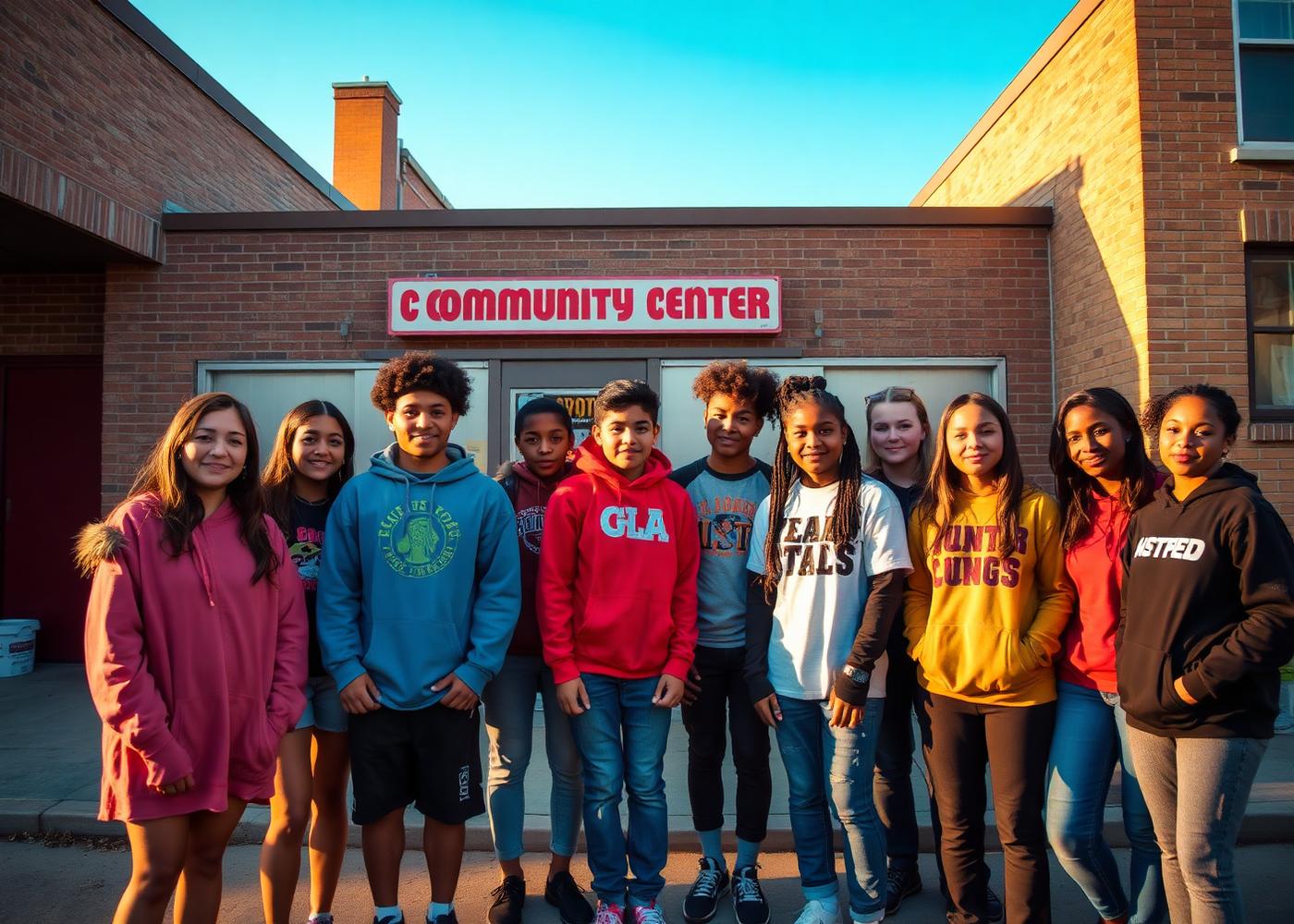 A group of Chicago teens gathered outside a community center.